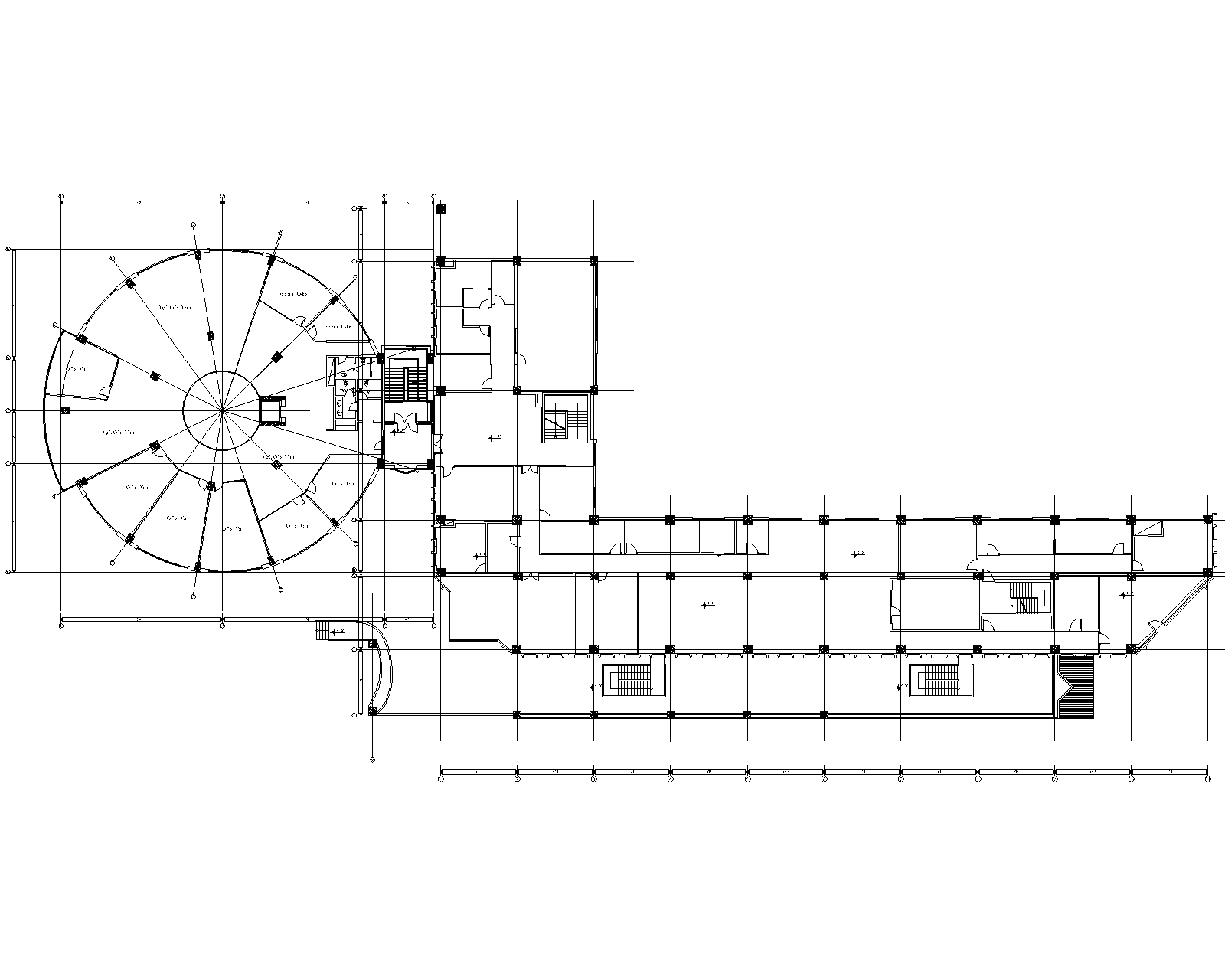 Fabrika 2D rölöve planı - Dairesel prosess ünitesi ve idari bina bloğunun lazer tarama bazlı teknik çizimi