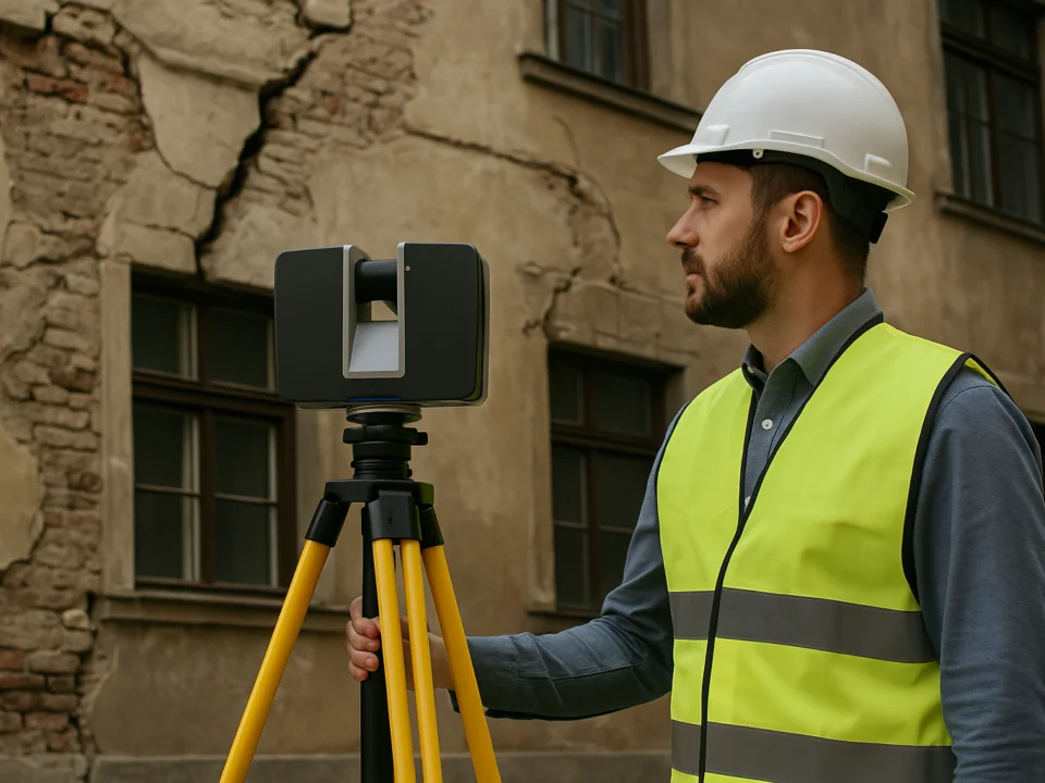 deprem sonrası deformasyon ölçümü, deprem sonrası bina hasarı, bina çatlağı taraması, 3D lazer tarama, istanbul depremi deformasyon, yapı deformasyon kontrolü, mühendislik tarama görseli, lazer scanner ile ölçüm, yapı güvenliği, hasar tespiti görseli